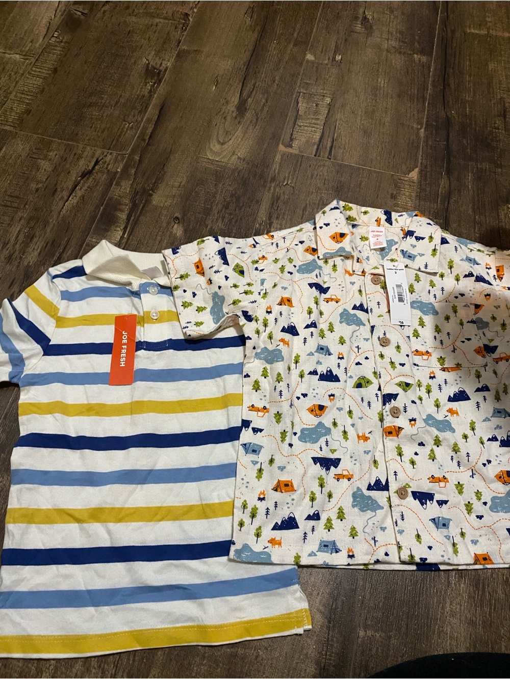 Joe Fresh Boys' Blue, Yellow & White Striped Polo with Camper-Print Button-Up